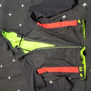 Vented Nike Dri Fit running jacket, Black, neon green, red/orange, S,